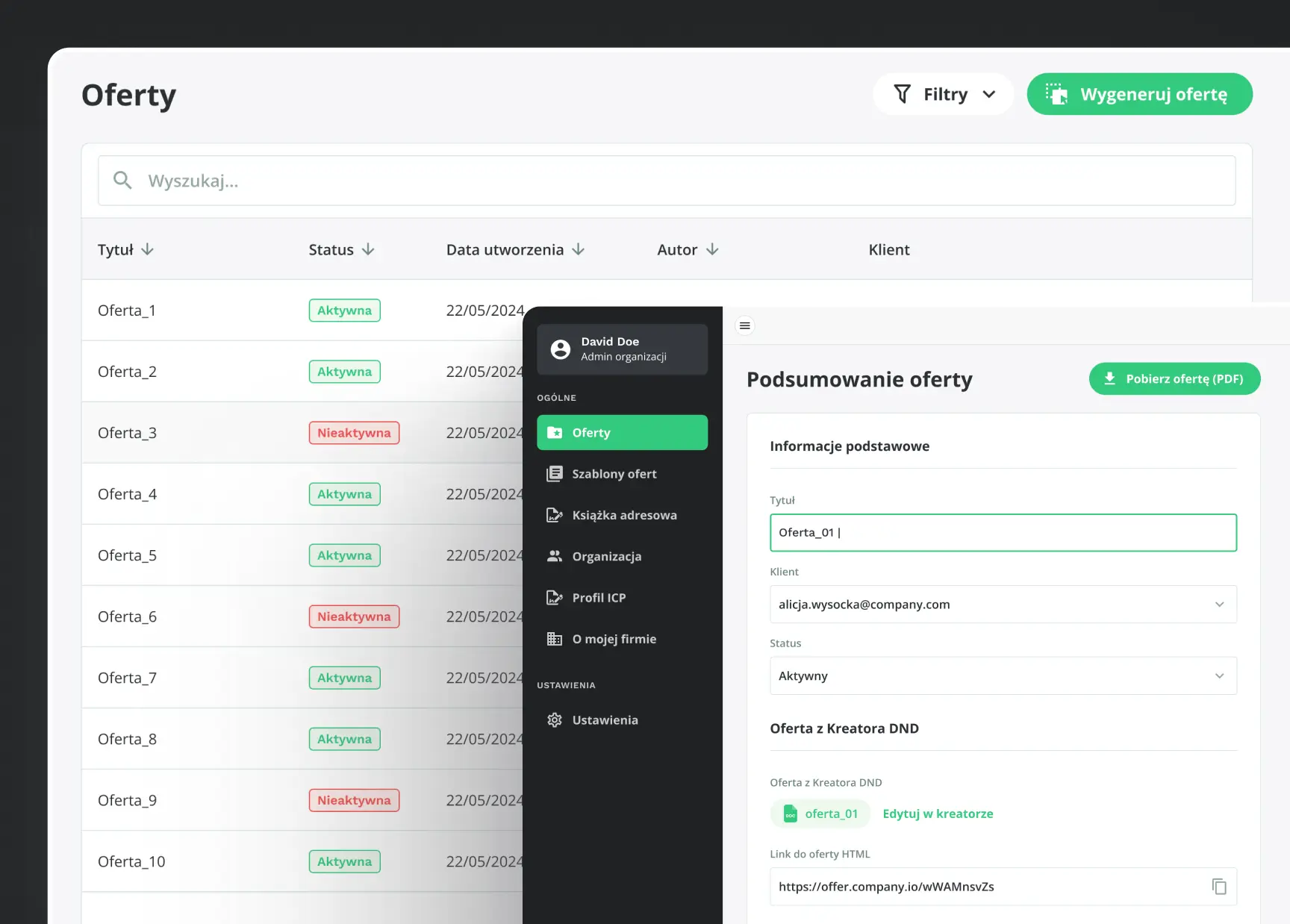 Historia generowanych ofert